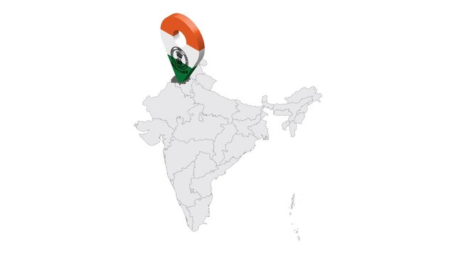 Location Punjab on map India. 3d Punjab State emblem map marker location pin. Map of India showing different parts. 4K.  Animated Video