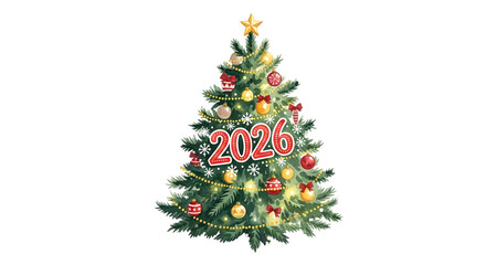 Obraz premium Christmas tree 2026 illustration isolated on transparent background