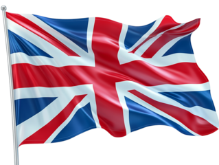 Waving United Kingdom (UK) Union Jack Flag on Flagpole Isolated PNG