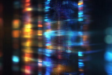 Abstract Digital Data Display with Glowing Pixels