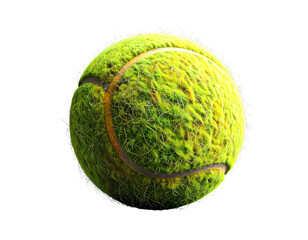 Firefly_Tennis Ball with Detailed Fuzz Texture, Angled Side View, isolated