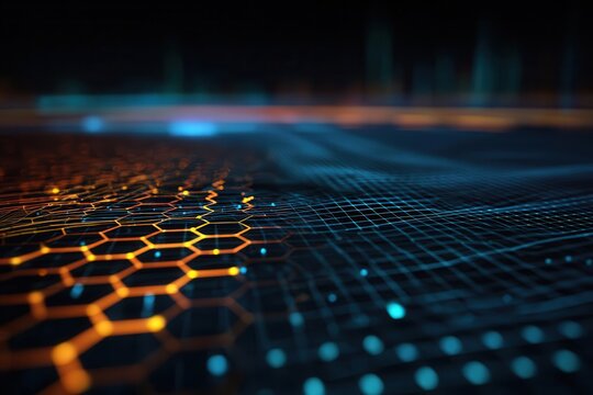Abstract Digital Hexagon Grid with Data Flow