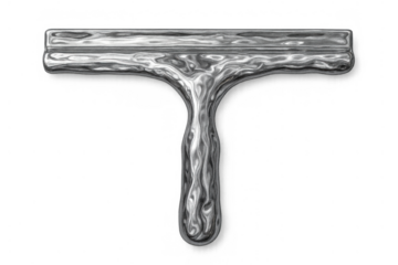 Uppercase letter t forming from flowing liquid metal, dynamic silver chrome alphabet on transparent background