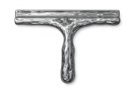 Uppercase letter t forming from flowing liquid metal, dynamic silver chrome alphabet on transparent background