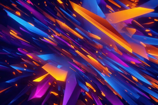 Abstract Geometric Crystal Shapes in Vivid Blue, Orange, and Purple