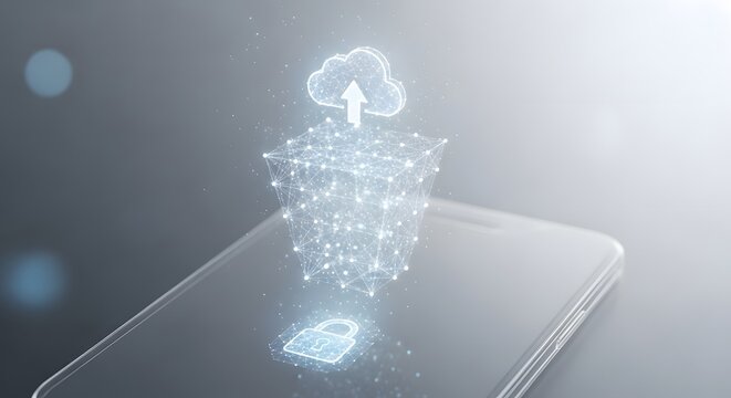 Cloud data upload on a smartphone screen concept - Powered by Adobe