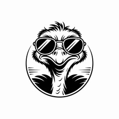 Cool cartoon ostrich wearing bold sunglasses with confident, playful attitude.