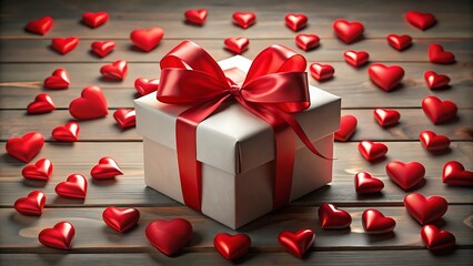 Gift Box with Red Hearts