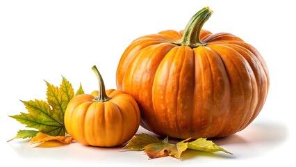 Two Pumpkins with Autumn Leaves