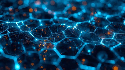 Abstract technology background with glowing blue network connection and data points