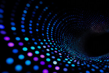 Obraz premium Spiral of blue dots with a black background. The dots are of different sizes and colors, creating a sense of depth
