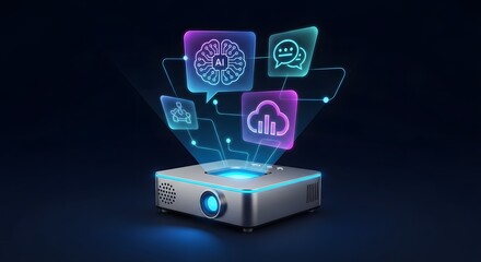 Projector displaying holographic icons and data visualization