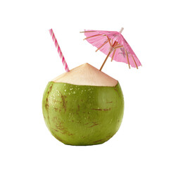 Green coconut drink with umbrella and straw png beverage png tropical png summer png refreshment png cocktail png tiki png fruit png sweet png beach png transparent background image