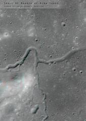 3D anaglyph image of the lunar surface made by the Lunar Reconnaissance Orbiter. Use red-cyan glasses. The exact region is given at the edge of the image. Elements of this image furnished by NASA.