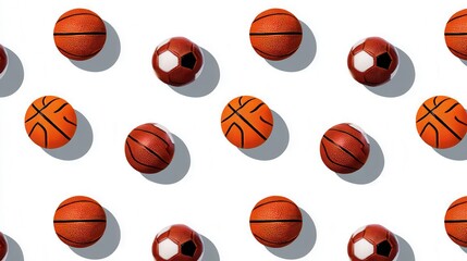 Basketballs and Soccer Balls Repeating Pattern on White Background