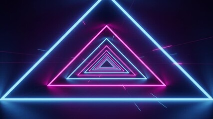 Futuristic neon triangle tunnel with glowing cyber lights and depth motion. - Powered by Adobe