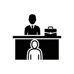 Business meeting at a desk with a briefcase silhouette isolated on white background