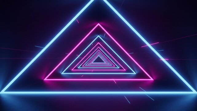 Futuristic neon triangle tunnel with glowing cyber lights and depth motion. - Powered by Adobe