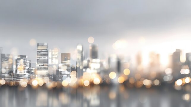 City Skyline with Bokeh Effect, Modern Architecture, Grey Tones