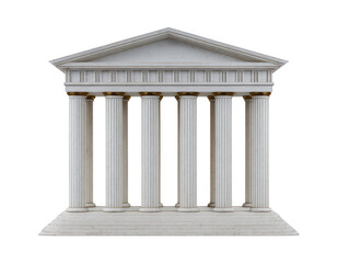 Fototapeta premium Ancient temple with tall white columns, classical architecture, marble structure, and triangular pediment, evokes sense of grandeur and historical significance