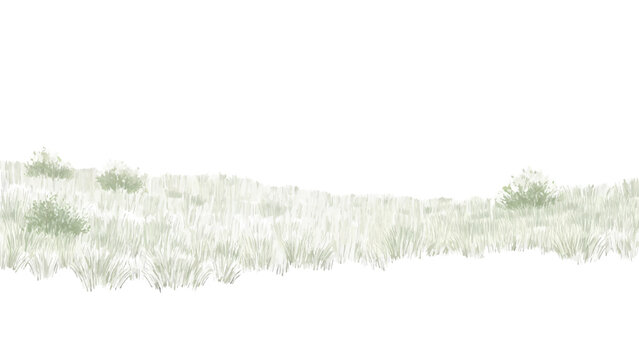 Vector illustration&nbsp;of grassy hill with sparse bushes on a white background