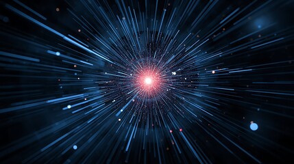 Abstract light speed background hyper space travel concept with blue light trails effect