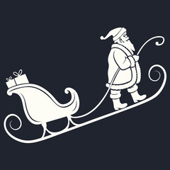 Santa Claus in Sleigh with Gifts on Dark Background Keywords: Santa Claus, Father Christmas