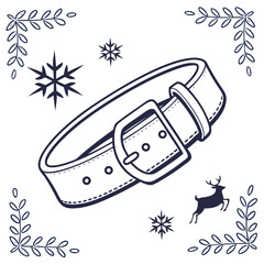 Hand-drawn illustration of a leather belt with buckle and snowflakes strap fashion