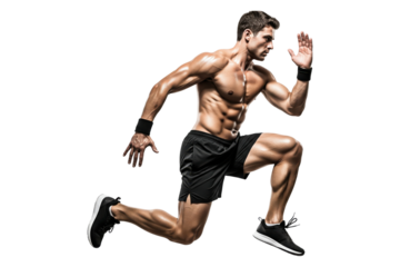 Muscular male athlete in a running pose