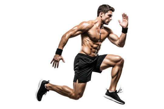 Muscular male athlete in a running pose - Powered by Adobe