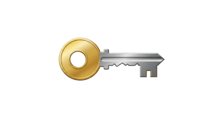 Isolated golden antique key object on a white background symbolizing access, security, and success in business