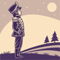 Fototapeta premium Toy Soldier Standing in a Moonlit Landscape nutcracker uniform