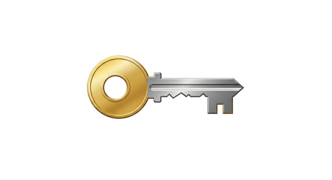 Isolated golden antique key object on a white background symbolizing access, security, and success in business