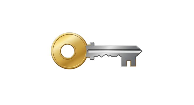 Antique golden key isolated on a white background, symbolizing success and access for business security