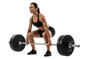 Strong woman preparing to deadlift a heavy barbell