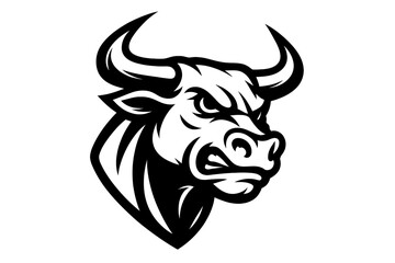 Fierce bull head mascot graphic with prominent horns in monochrome style