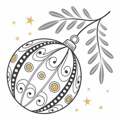 Decorative Christmas Bauble Hanging from Branch with Stars ornament decoration