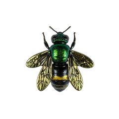 Metallic Green and Black Bee with Yellow Band Isolated