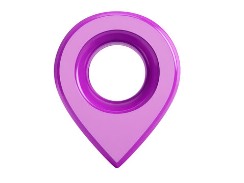 Purple map pin location marker navigation symbol glossy 3D design isolated on transparent background modern style digital icon travel direction technology vibrant color