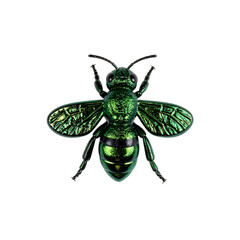 Metallic Emerald Green Sweat Bee Isolated on White Background