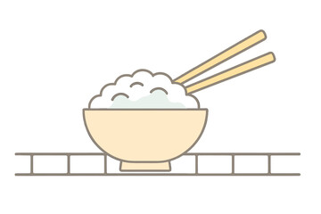 Steamed white rice in bowl with chopsticks ready for eating