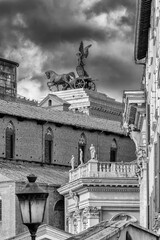 Classical and traditional architecture in the historical center of Rome (Black and White)