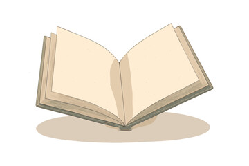 Open blank book with aged paper pages and subtle shadow