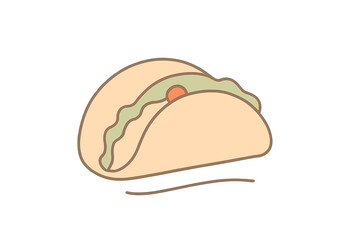 Stylized hard shell taco icon with lettuce and tomato filling