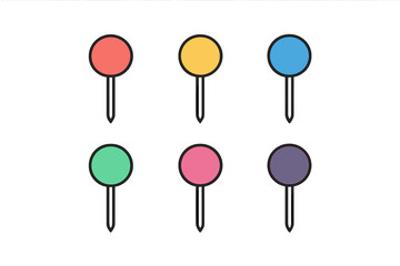 Six bright map location pins with distinct outlines
