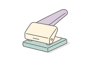 Isometric single hole puncher tool icon with soft pastel color palette