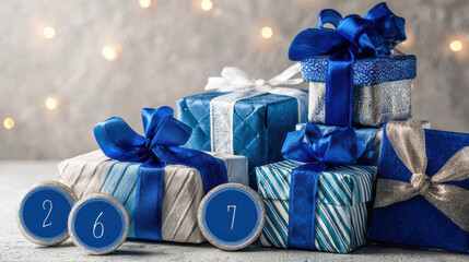 Eight Gifts of Hanukkah Wrapped in Blue, White, and Silver for Her – Elegant Holiday Surprise Box