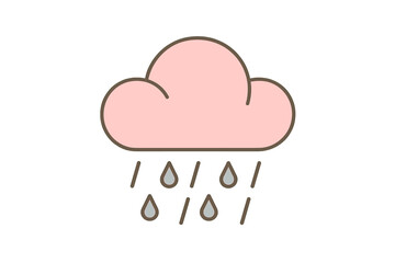 Minimalist pink cloud icon raining water droplets