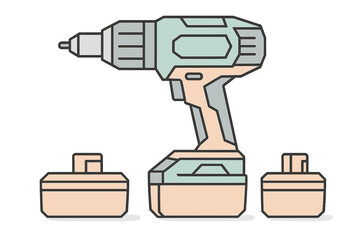 Cordless power drill with interchangeable battery packs icon style