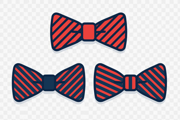 Three different styles of red and blue striped bow ties